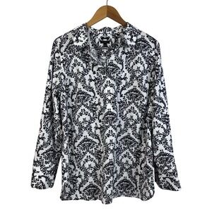 Talbots Perfect Popover Baroque Size 14‎ Diamond Button Black White (E605)